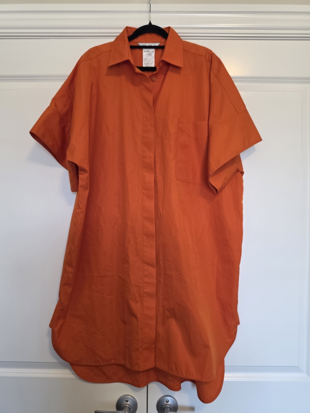 MAX MARA ORANGE COTTON OVERSIZED HIGH LOW BUTTON UP SHIRT DRESS SIZE 10
